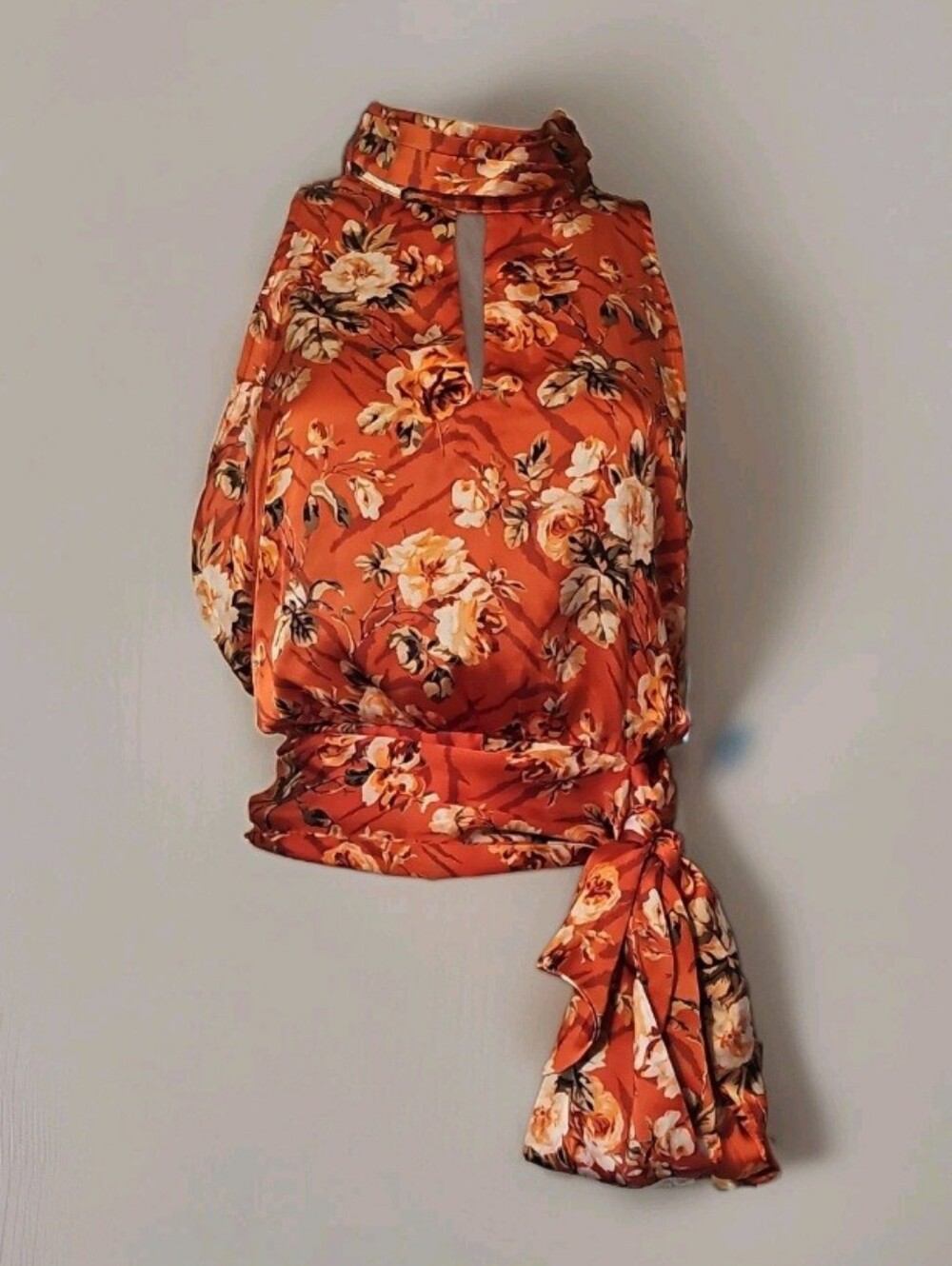 White House Black Market Fall Floral Halter Tie-Waist Women’s Top